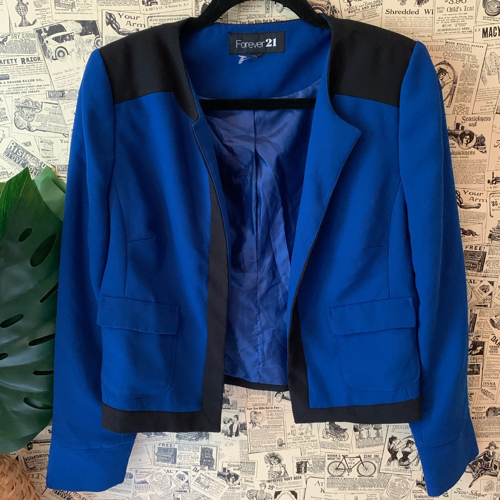 Forever 21 Blue Black Blazer Sz Small Pad Shoulder